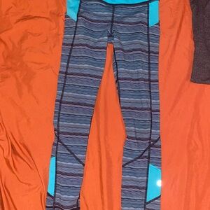 lululemon athletica Blue and Black Striped Leggings